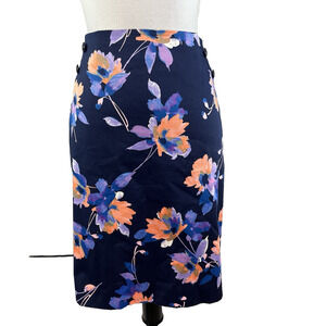 The Limited Skirt sz 12 Blue Coral Floral Straight Stretch Knee Tropical Career
